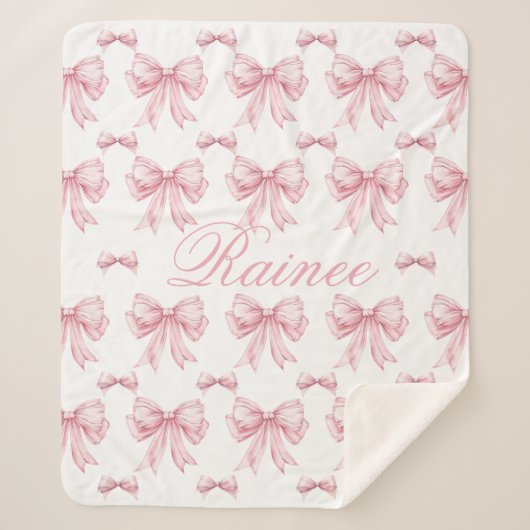 Roze Bow Coquette Gepersonaliseerde Y2K Bow Girly Sherpa Deken (Voorkant)