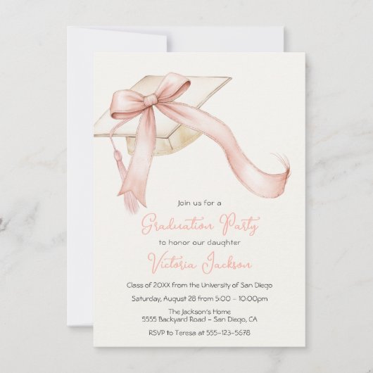 Roze Bow Coquette Girly Graduation Cap Kaart (Voorkant)