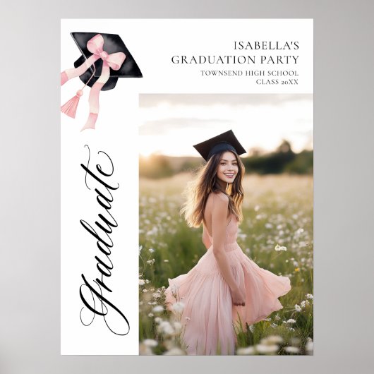 Roze Bow Coquette Graduation Cap Afstuderen Welkom Poster (Voorkant)