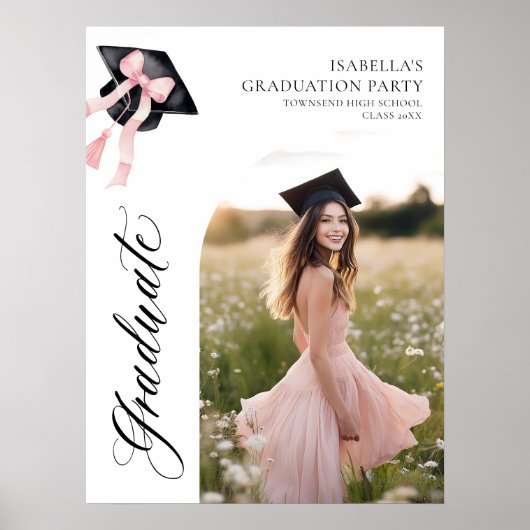 Roze Bow Coquette Graduation Cap Afstuderen Welkom Poster (Voorkant)