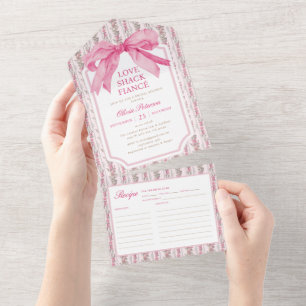 Roze Bow Coquette Liefde Shack Verloofde Vrijgezel All In One Uitnodiging