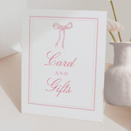 Roze Bow Coquette Lint Kaarten en geschenken teken Reclamebord Met Voetstuk