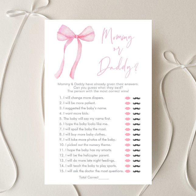 Roze Bow Coquette Mama of Daddy Baby shower Spel (Creator heeft geüpload)