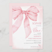 Roze Bow Coquette Meisje 1e verjaardag Kaart (Voorkant / Achterkant)