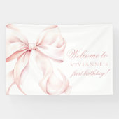 Roze Bow Coquette Meisje 1e verjaardag Spandoek (Horizontaal)