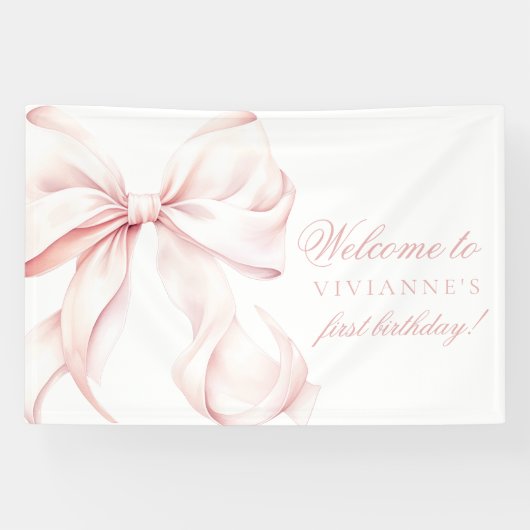 Roze Bow Coquette Meisje 1e verjaardag Spandoek (Horizontaal)