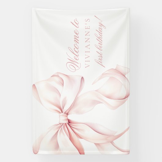 Roze Bow Coquette Meisje 1e verjaardag Spandoek (Verticaal)