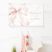 Roze Bow Coquette Meisje 1e verjaardag Spandoek (Insitu)