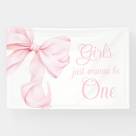 Roze Bow Coquette Meisje 1e verjaardag Spandoek (Horizontaal)
