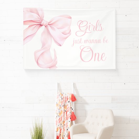 Roze Bow Coquette Meisje 1e verjaardag Spandoek (Insitu)