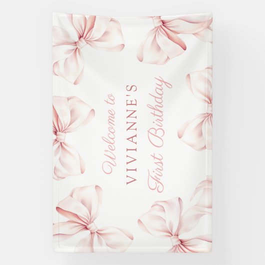 Roze Bow Coquette Meisje 1e verjaardag Spandoek (Verticaal)