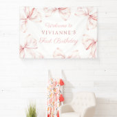 Roze Bow Coquette Meisje 1e verjaardag Spandoek (Insitu)