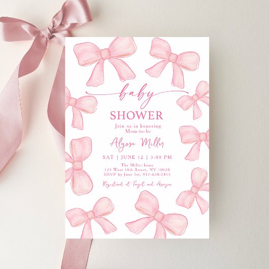 Roze Bow Coquette Meisje Baby shower Kaart