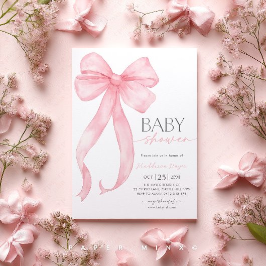 Roze Bow Coquette Meisje Baby shower Kaart