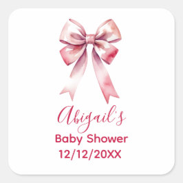 Roze Bow Coquette Meisje Baby shower Vierkante Sticker