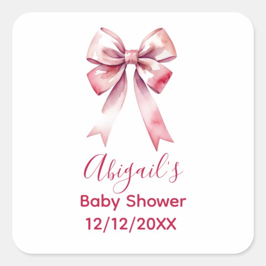 Roze Bow Coquette Meisje Baby shower Vierkante Sticker (Voorkant)