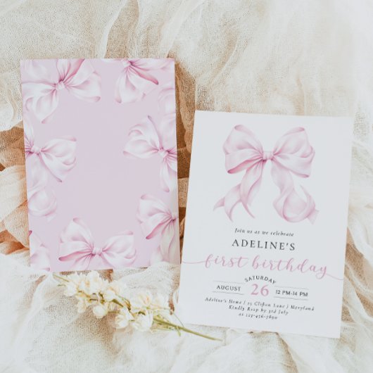 Roze Bow Coquette Meisje Eerste Verjaardag Kaart