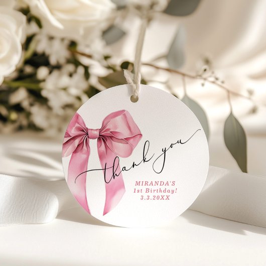 Roze Bow Coquette Meisje Verjaardag Bedankt Bedankjes Labels