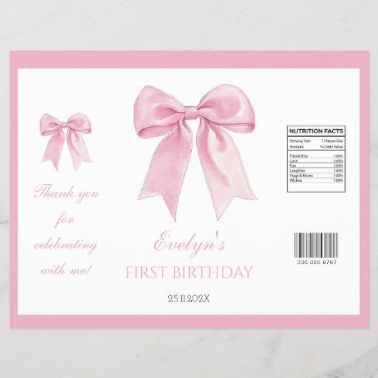 Roze Bow Coquette Meisje Verjaardag Chip Bag Wrapp Flyer (Voorkant)