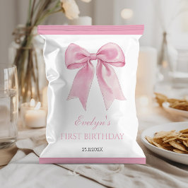 Roze Bow Coquette Meisje Verjaardag Chip Bag Wrapp Flyer