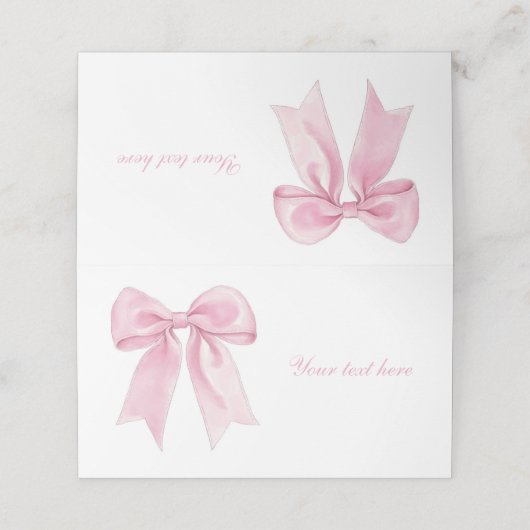 Roze Bow Coquette Meisje Verjaardagsfeestje Eten T Plaatskaartje (Buitenkant ongevouwen)