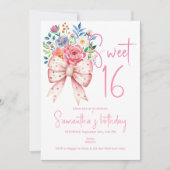 Roze Bow Coquette Moderne Bloemen Zoet 16 Verjaard Kaart (Voorkant)