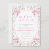 Roze Bow Coquette Moderne Bruidsdouche Uitnodiging (Voorkant)