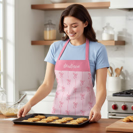 Roze Bow Coquette Moderne Girly gepersonaliseerde  Schort