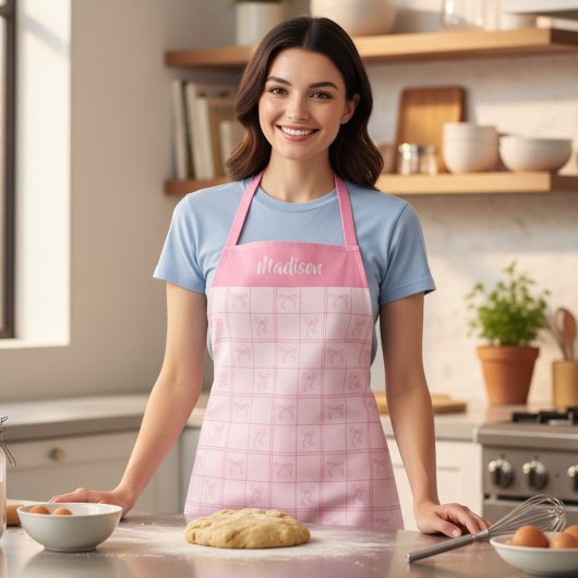 Roze Bow Coquette Moderne Girly gepersonaliseerde  Schort