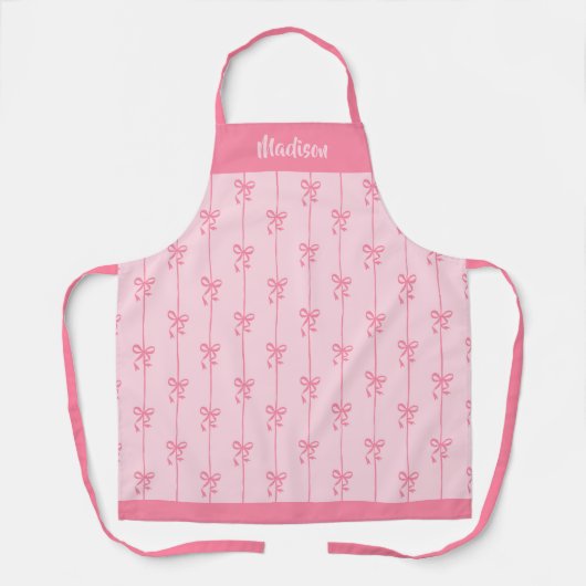 Roze Bow Coquette Moderne Girly gepersonaliseerde  Schort (Voorkant)