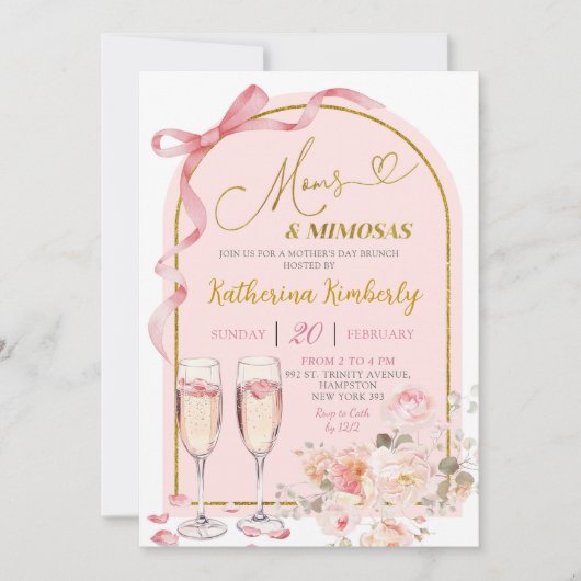 Roze Bow Coquette Moederdag Brunch Kaart (Voorkant)