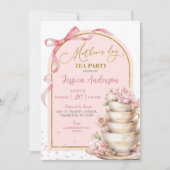 Roze Bow Coquette Moederdag Tea Party Kaart (Voorkant)