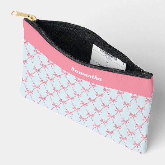 Roze Bow Coquette Patroon op Blauwe Aangepaste Naa Etui (Open)