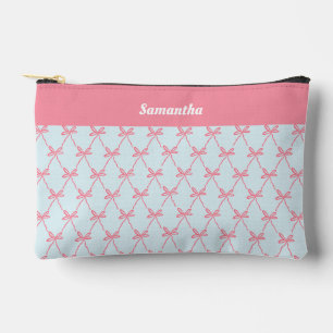 Roze Bow Coquette Patroon op Blauwe Aangepaste Naa Etui