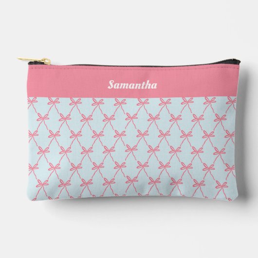 Roze Bow Coquette Patroon op Blauwe Aangepaste Naa Etui (Voorkant)