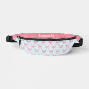 Roze Bow Coquette Patroon op Blauwe Aangepaste Naa Heuptasje