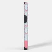 Roze Bow Coquette Patroon op Blauwe Aangepaste Naa iPhone Hoesje (Rechterkant)