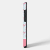 Roze Bow Coquette Patroon op Blauwe Aangepaste Naa iPhone Hoesje (Linkerkant)