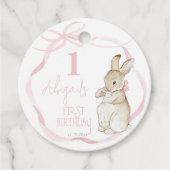 Roze Bow Coquette Peter het Konijn 1e Verjaardag Bedankjes Labels (Voorkant)