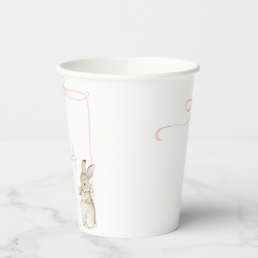 Roze Bow Coquette Peter het Konijn 1e Verjaardag Papieren Bekers (Links)