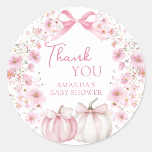 Roze Bow Coquette Pompoen Baby shower Sticker (Voorkant)