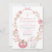 Roze Bow Coquette Pompoen Doop en Verjaardag Kaart (Voorkant)