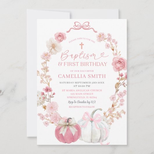 Roze Bow Coquette Pompoen Doop en Verjaardag Kaart (Voorkant)