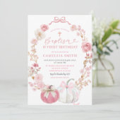 Roze Bow Coquette Pompoen Doop en Verjaardag Kaart (Staand voorkant)