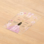 Roze Bow Coquette Princess floral Quinceanera Acryl Uitnodigingen (Laagn)