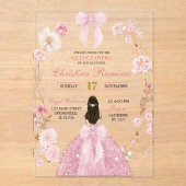 Roze Bow Coquette Princess floral Quinceanera Acryl Uitnodigingen (Voorkant)