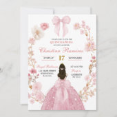 Roze Bow Coquette Princess floral Quinceanera Kaart (Voorkant)