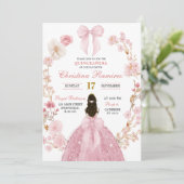 Roze Bow Coquette Princess floral Quinceanera Kaart (Staand voorkant)