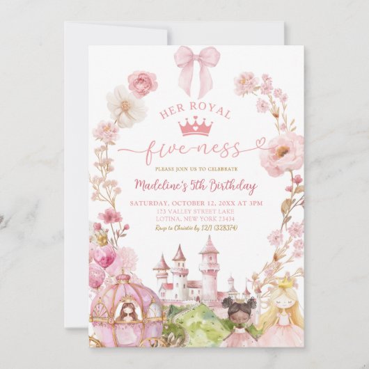 Roze Bow Coquette Prinses Koninkrijk 5e verjaardag Kaart (Voorkant)
