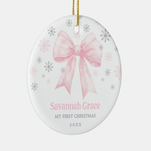 Roze Bow Coquette Ribbon Baby Meisje 1e Kerstmis Keramisch Ornament (Rechts)